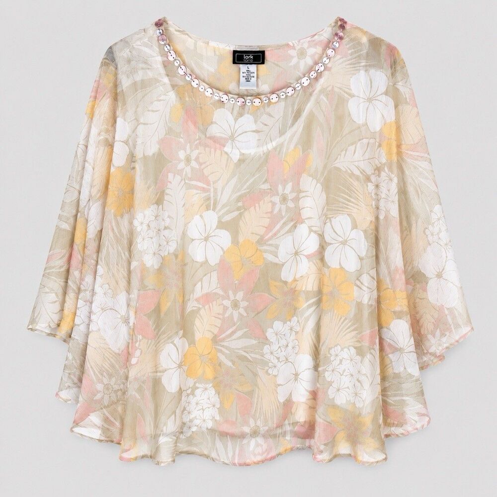 Lark Lane Make Me Blush Women’s Lightweight Floral Blouse Size Beige Large NWT